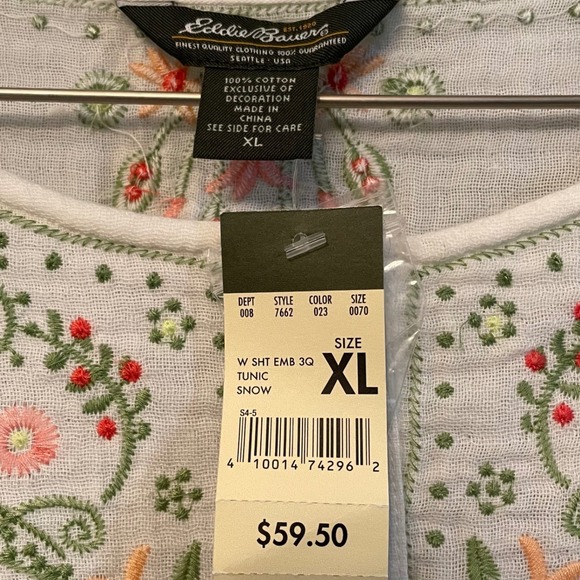 NEW‎ Eddie Bauer Embroidered Gauze Tunic Top White Coastal Boho Cottage Lagen XL - Picture 9 of 9